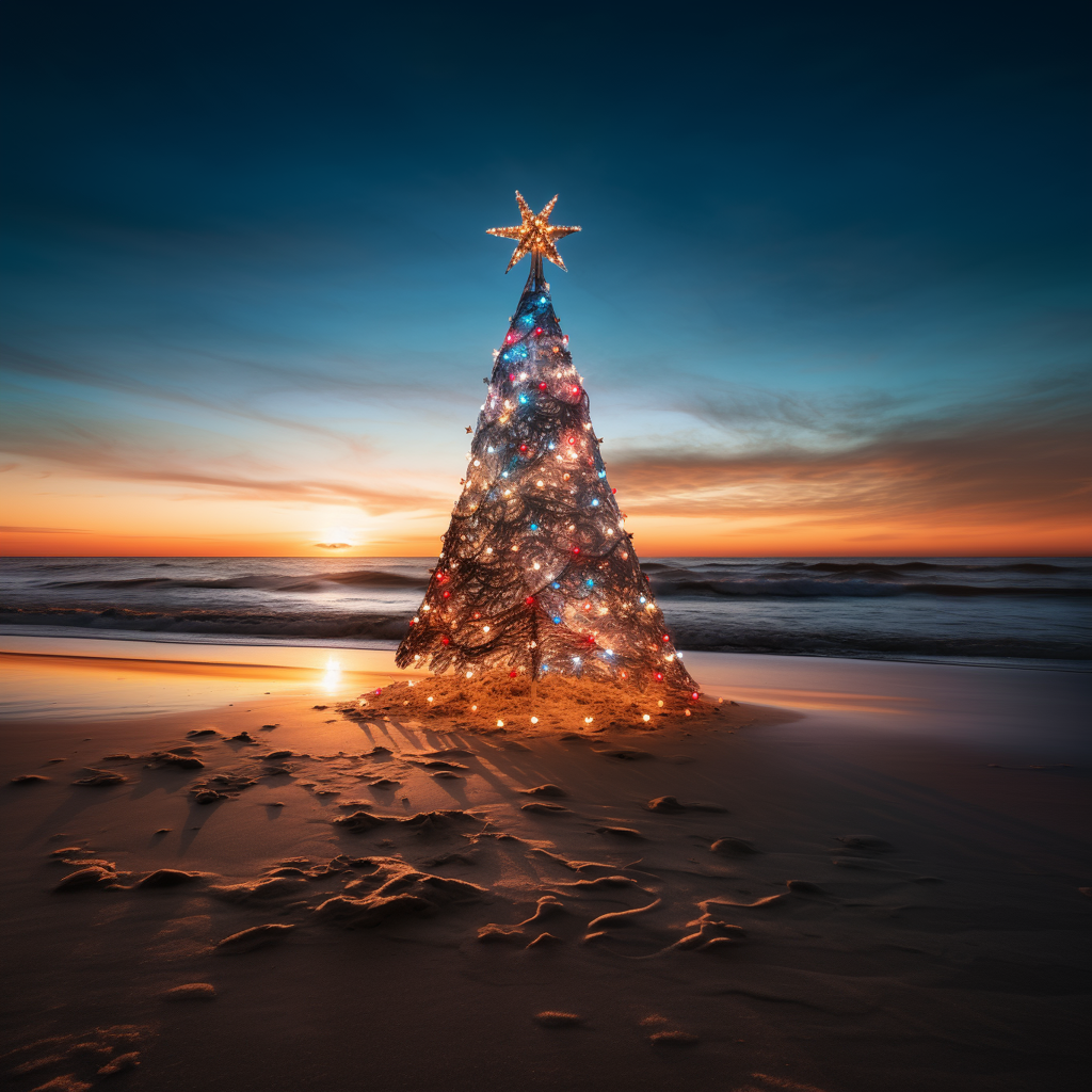 Sandy Beach Afternoon Christmas Tree | New Christmas Redbubble AI Design
